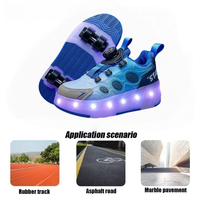 Children Roller Skating Shoes Anti-collision Durable Walking Shoes LED Lights USB Charging Four-wheel Skate Shoes for Kids
