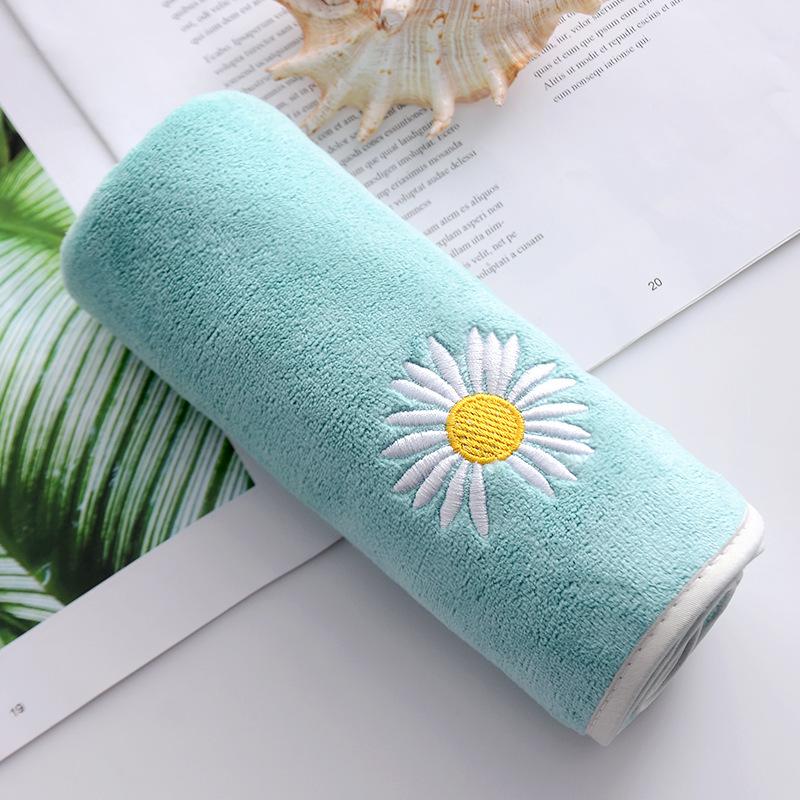 Soft Absorbent Daisy Embroidery Bath Towel with Lettered Edge - For Daily Home Use and Face Washing