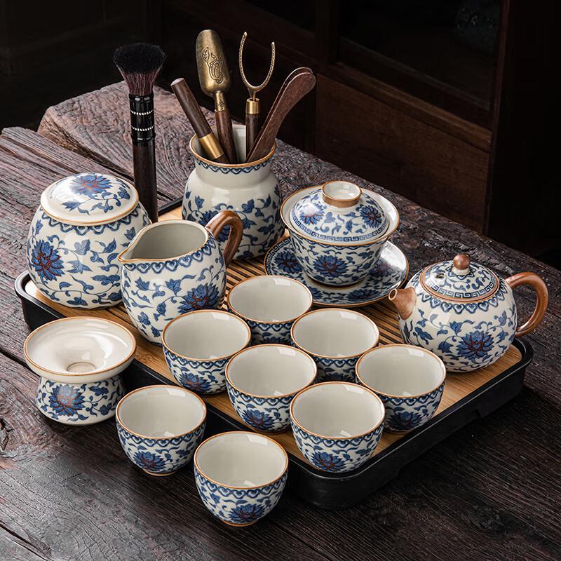 Ru Kiln Lotus Xi Shi Tea Set with Rectangular Tray