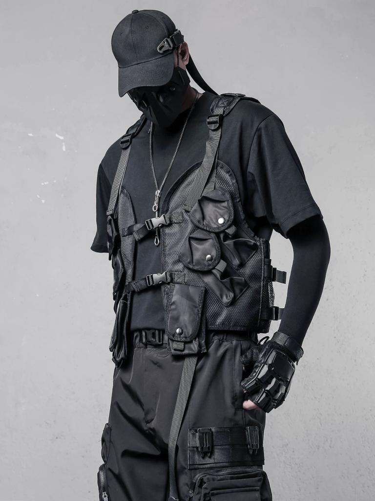 Gilet tattico funzionale impermeabile da esterno con tasche cargo da uomo e donna, stile techwear, senza maniche
