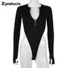 Women's Long Sleeve Bodycon Jumpsuit with Zipper, Sexy Top for Women
