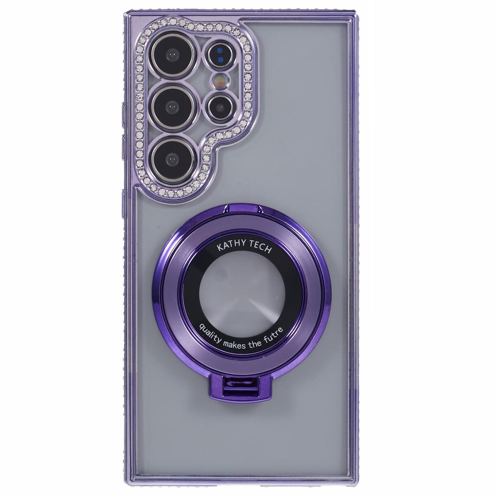 

For Samsung Galaxy S24 Ultra Phone Cover Rhinestones Decor Ring Kickstand TPU Back Case Dark Purple