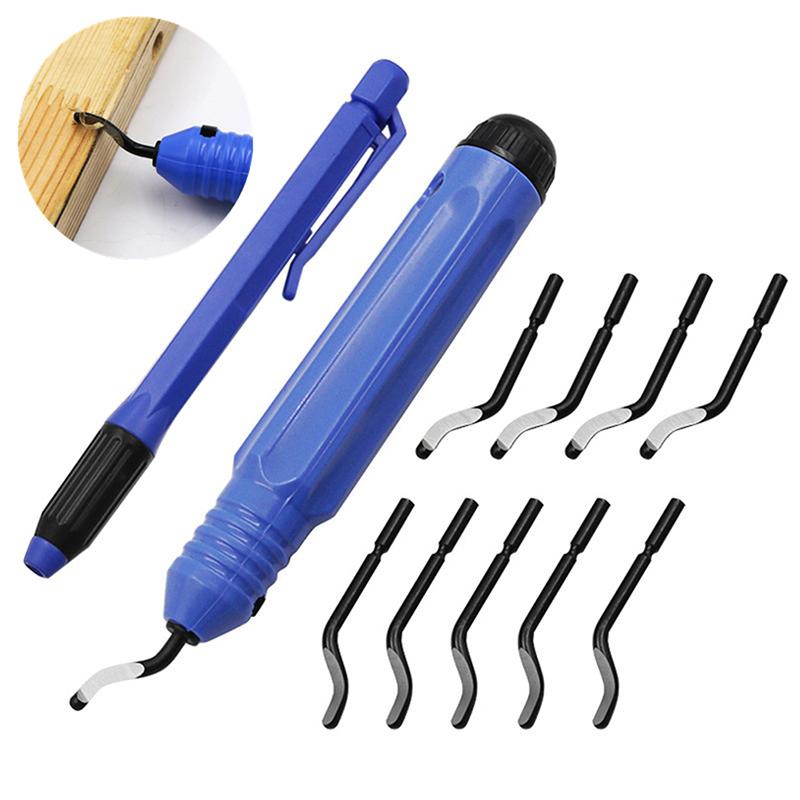 1 Set Fixed Handle Plastic Burr Pocket Knife Scraper+10Pc  Blades Trimming Neaten Deburring Head Cutter 3D Tools