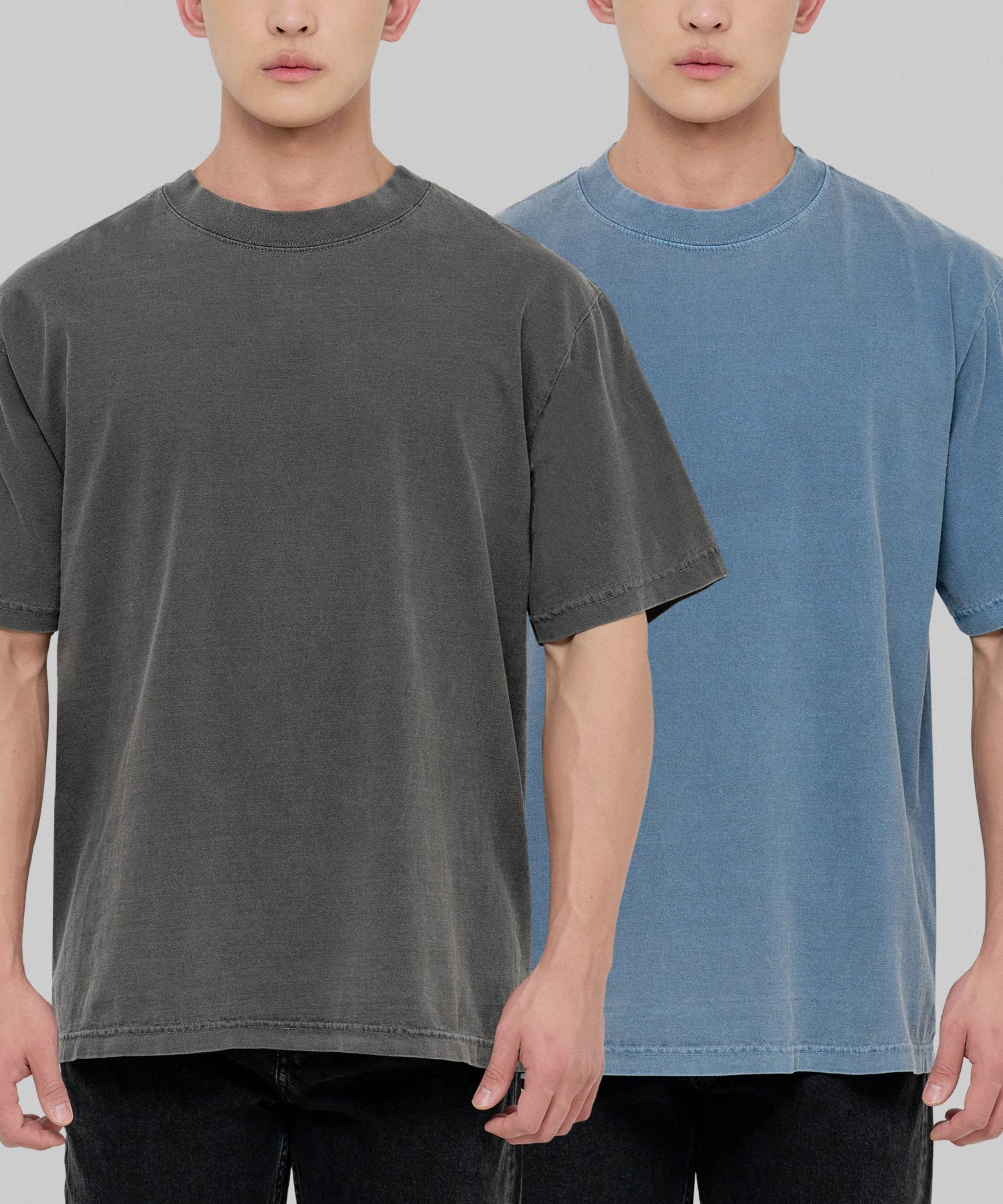 Shakawear [2Pack] 7.5Oz Garment-Dyed Oversized Plain Short Sleeve T-Shirt_Color (Type A) Midnight Navy/2Xl