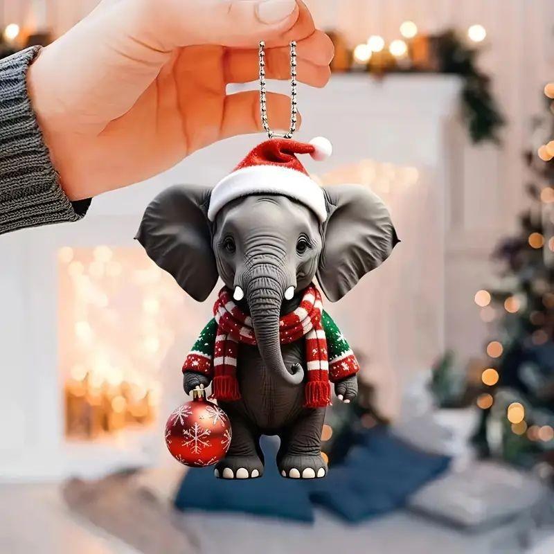 Acrylic Whimsical Cartoon Christmas Tree Hanging Ornament For Festive Interior Car