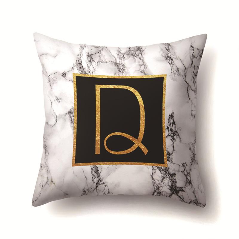 Polyester Pillowcase Home Printed Marble Black Gold Pillowcase 26 English Letter Cushion Cover