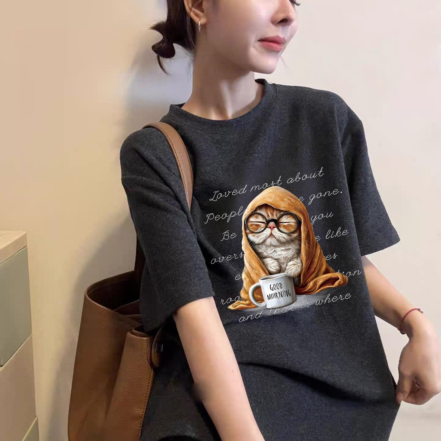

Korean Retro Cartoon Print Short Sleeve Women s T-shirt - Spring/Summer 2026 Trendy Half Sleeve Top Extra Extra Large темно-сірий