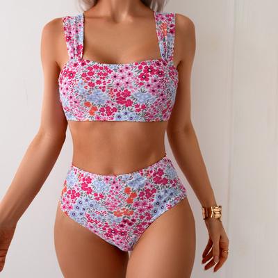Γυναικείο Vintage Μαγιό με Φλοράλ Δύο Κομμάτια Σετ Tankini Μπικίνι Ψηλόμεσο Καλοκαιρινό Σπλιτ Μαγιό Σέξι Μαγιό Γυναικείο