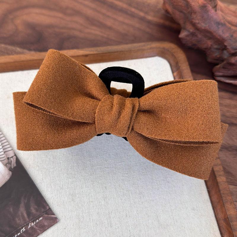 Autumn Winter Flocking Solid Color Bow Grab Clip Headbands for Womens Girl Sweet Hair Claw Large Shark Clips Barrettes Headdress