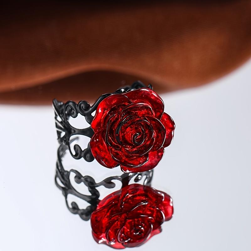1pc Gothic Red Rose Adjustable Opening Ring Wizardry Gothic Style Jewelry
