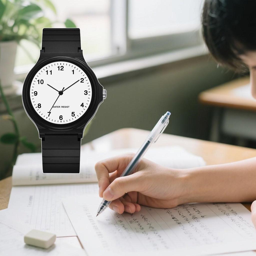 Women's Silent Analog Watch for Exams, Unisex, 38mm Dial Diameter, Large Character Display, Easy-to-Read, Water Resistant, Simple Design, Elastic