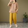 2026 Korean-Style Plus Size Slimming Retro Print Cotton-Linen Two-Piece Summer Set for Women