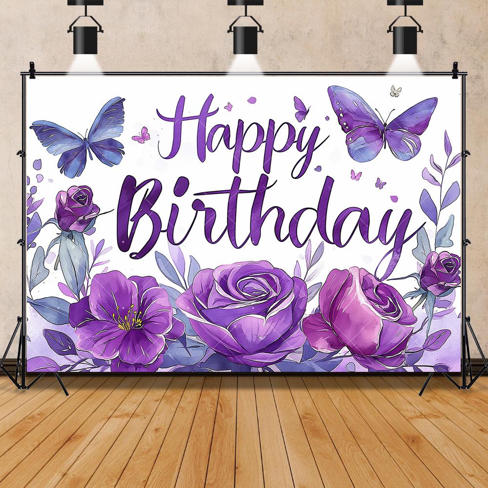 Purple Balloon Butterfly Backdrop Birthday Girls Princess Flower Newborn Babys Shower Party Photography Background Studio Custom