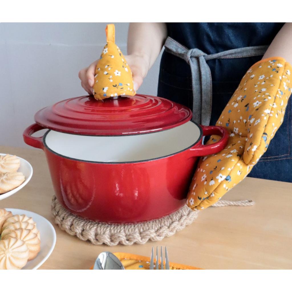 Mikrowellen-Back- und Grillhandschuh aus Baumwolle, süße Ofenhandschuhe, hitzebeständige Topflappen aus Leinen, rutschfeste Küchen-Kochutensilien