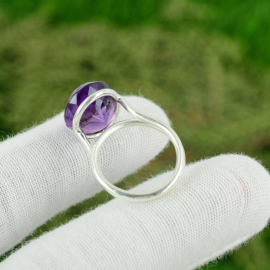 Wyprzedaż z okazji Dnia Matki Pierścionek z kamieniem szlachetnym ametystem afrykańskim ze srebra próby 925 Biżuteria Rozmiar 6.5