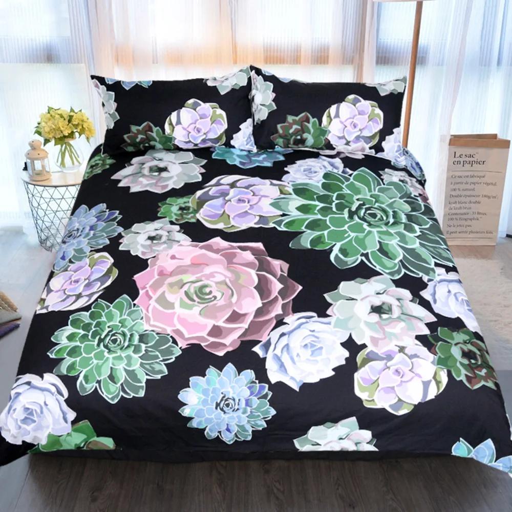 Rosa Kleines Bonsai-Stil Bettwäscheset Digitale Kunst Sukkulente 3D Bettbezugset King Queen Double Full Twin Einzelgröße Für Schlafzimmer
