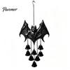 Crisp Sound Breeze Bells Gothic Bat Metal Wind Chime, Halloween Hanging Ornament with Multiple Bells, 3D Indoor Entrance Decorative Crafts Embossed