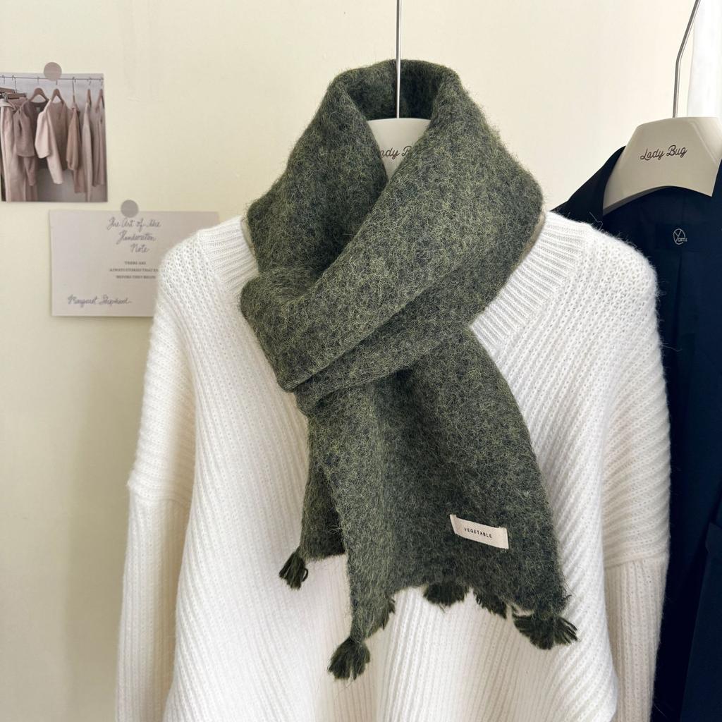 Fashionable Wool Knitted Scarf Autumn Winter Warm Simple Cold-Proof Shawl For Students Solid Color Versatile Thickened Muffler