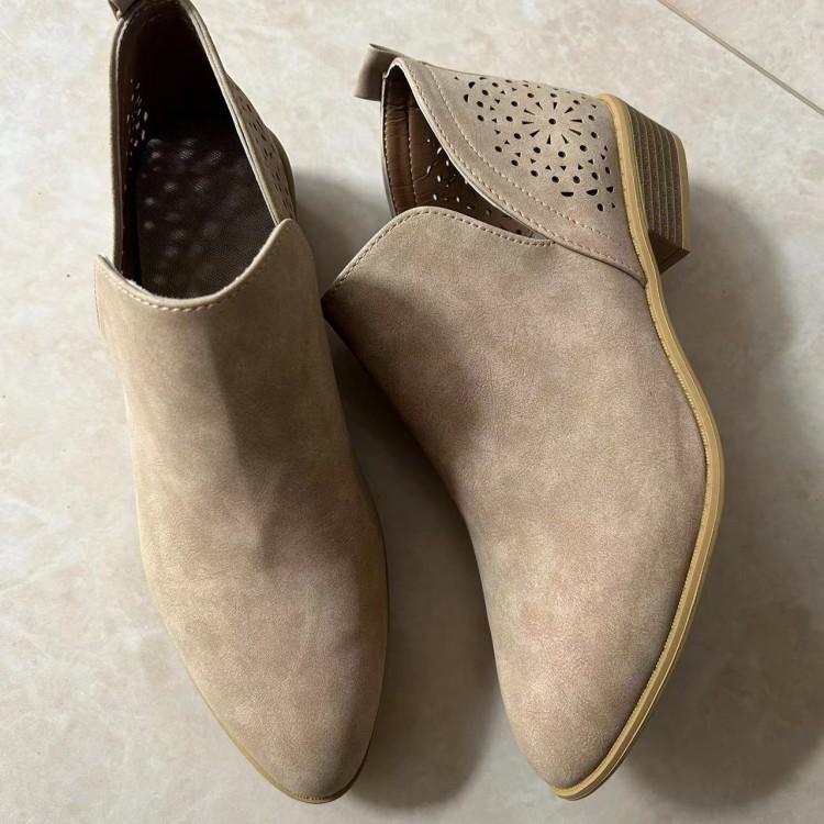 

2022 Осень/Зима Европейские и Американские Ботинки Мартин Большие Размеры Полые Короткие Ботинки - Остроконечные Туфли На Низком Каблуке Женские 36 хаки