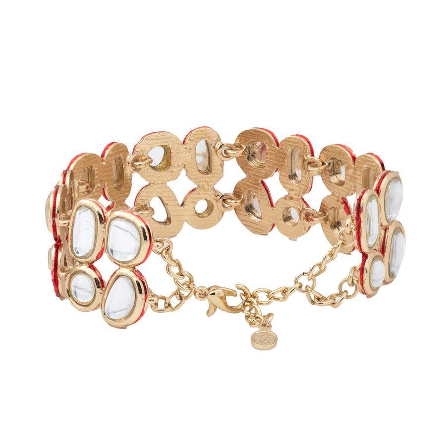 Traditional Kundan Bracelet with Double Line Gold Tone (adjustable)