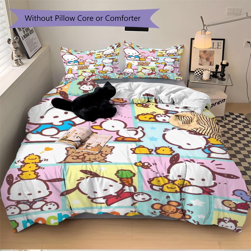 3pcs Carrot Small Animal Pochacco Bedding Set - 1 Soft Quilt Cover + 2 Pillowcases, Machine Washable - Suitable for All Seasons, Perfect Gif