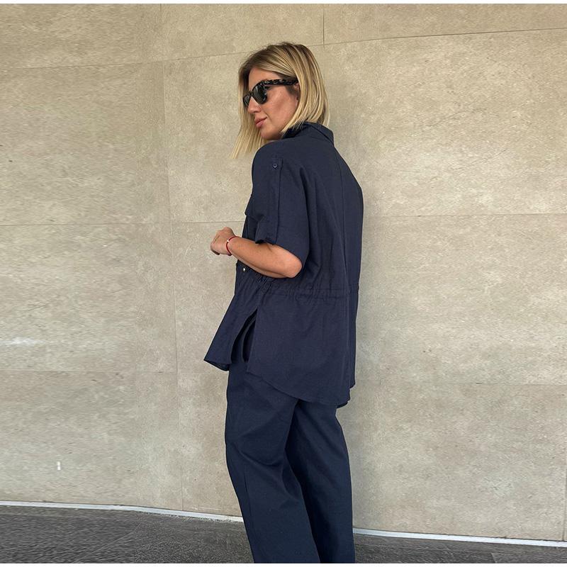 Set de damă cu șort cu șnur și mânecă scurtă, culoare uni, pantaloni lungi, cu trei culori la alegere, cu talie marcată, stil casual, vară, set nou pentru femei