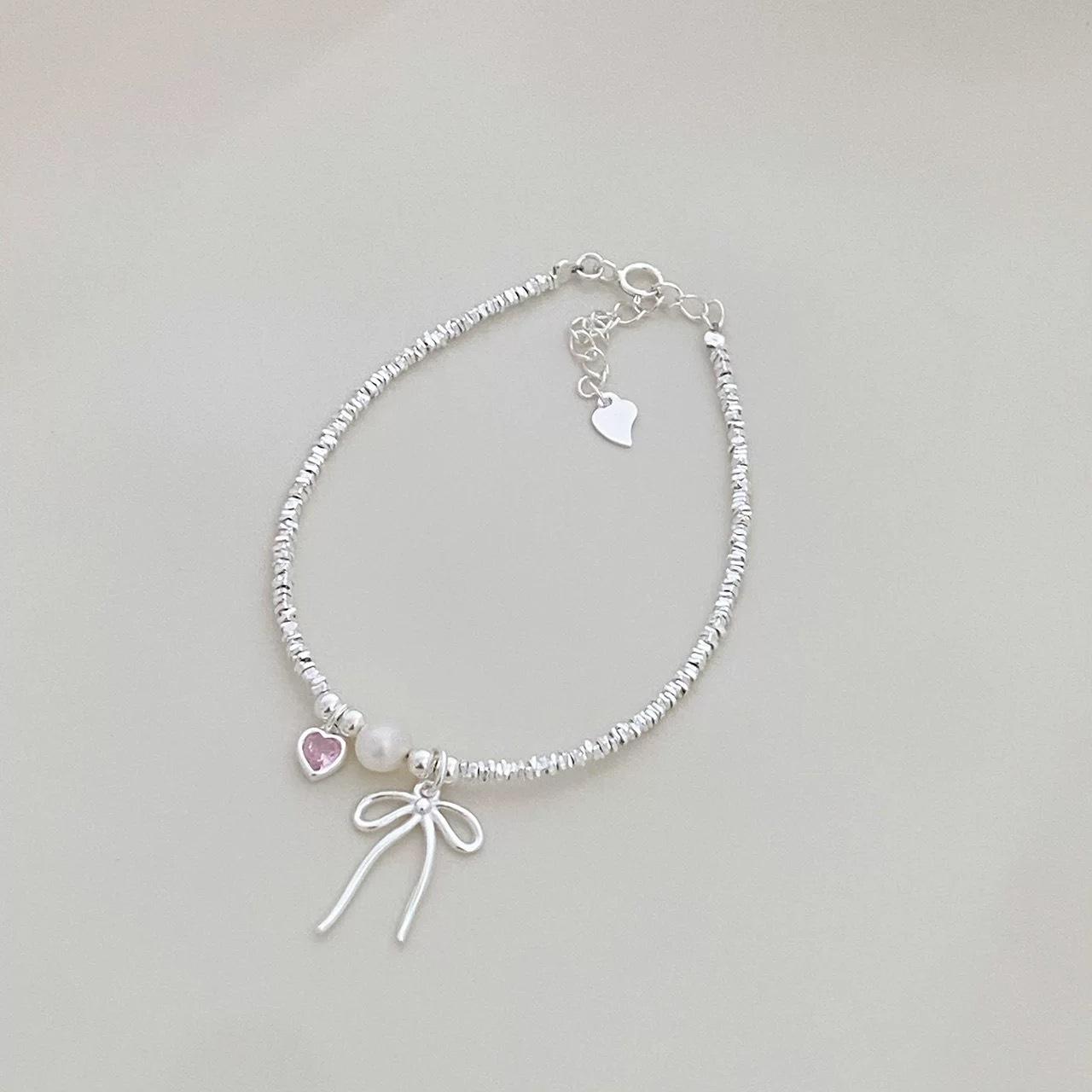 Элегантный Серебряный Браслет-Бангла с Бантом - Женский Корейский Стиль, Роскошный