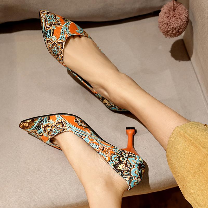Women's high-heeled single shoes spring and summer pointed thin heels large size versatile low-top shoes