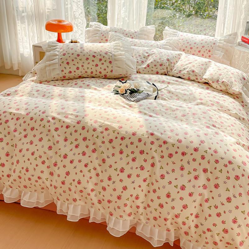 Fresh Style Cotton Bedding Set Floral Duvet Cover Princess Bed Sheets Dorm
