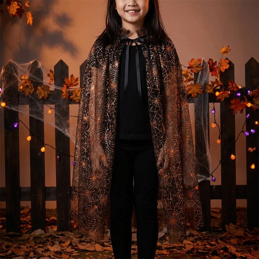 Bat Kids Mesh Cloak Spider Web Cosplay Bridal Costume Retro Halloween Tulle Cape Children