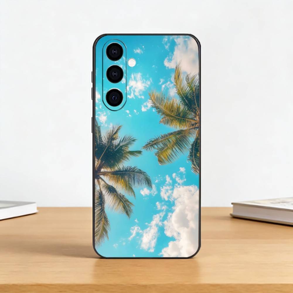 Coconut Palm T-Tree Phone Case Black Silicone Soft For Samsung Galaxy A73,A72,A71,A70,A53,A52,A51