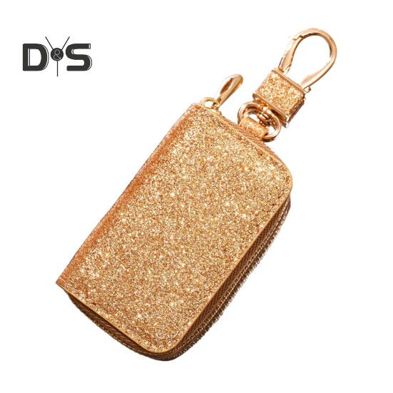 Faux din piele auto cheie husă mini portabil sclipici bărbați femei mașina cheie geantă breloc telecomandă cheie suport fermoar geantă protector husă