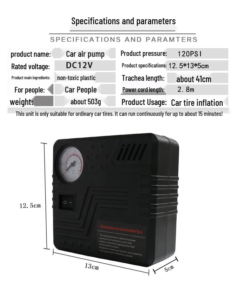 19-Cylinder Portable Mini Tire Inflator 12V Car Air Pump