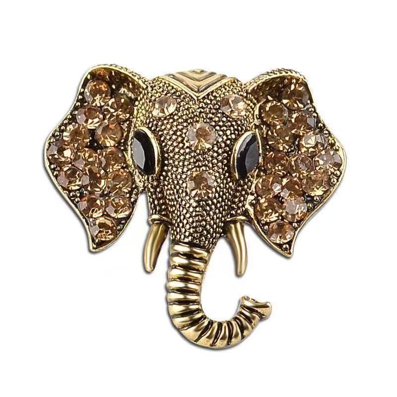 Vintage Rhinestone Elephant Brooch - Retro Gold Accessory