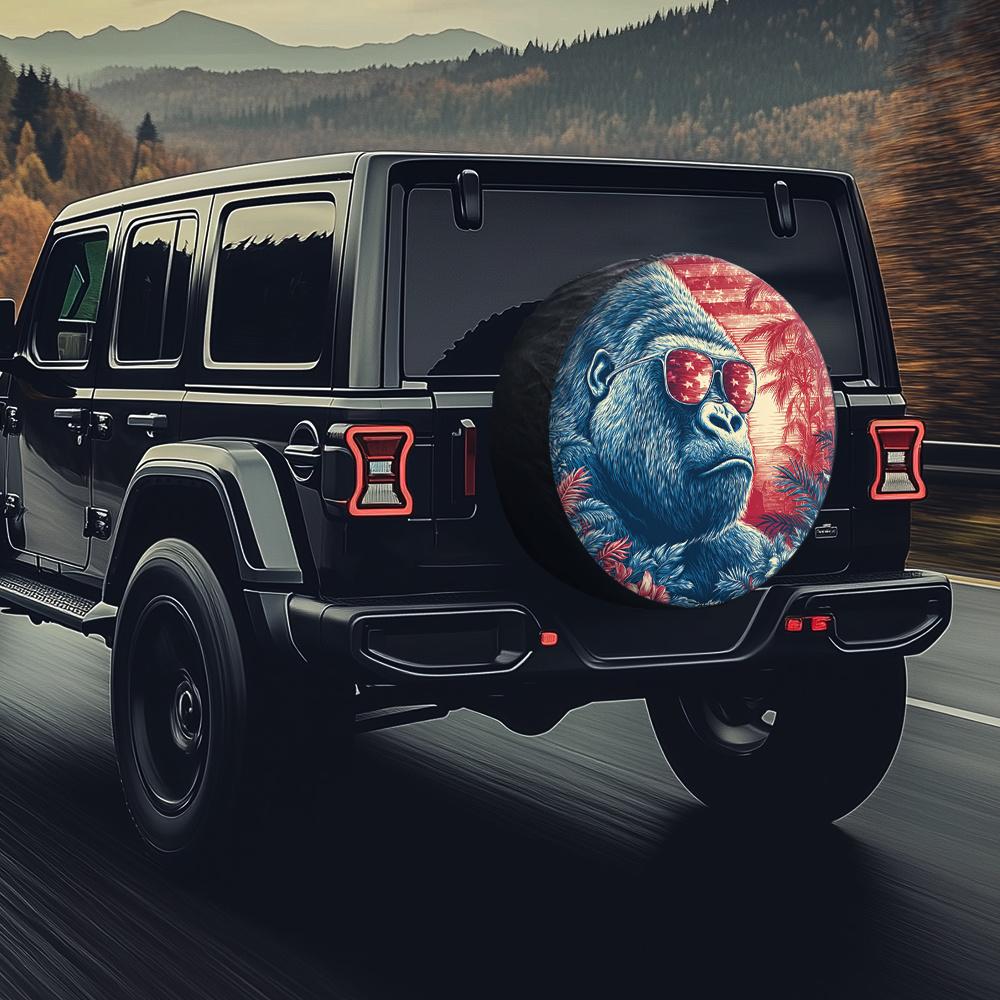 Glasses Gorilla Pattern Tire Cover, Suitable For Rugged Suvs/Off-Road Pickups/Travel Sedans, Trendy Retro Style, Enhances Your T