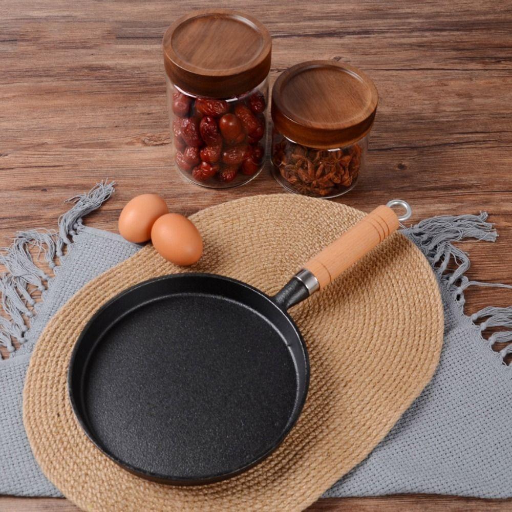 Non-stick Cast Iron Frying Pan Wood Handle Crepe Maker Household Pancake Pan  Omelet