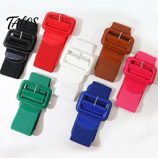 Vintage Style Elastic Waistband Adjustable Size Women Belt, Wide Faux Leather Square Buckle Belt with Buckle, Stretchy Dress Fashion Accessory