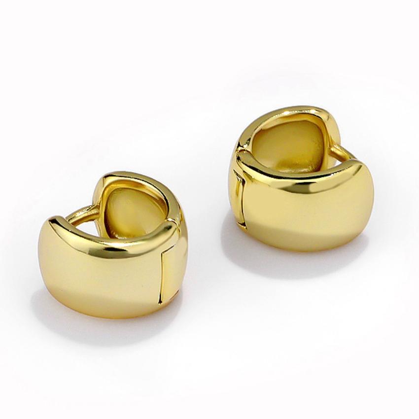 Wholesale Glossy Round Thick Hoop Earrings 925 Sterling Silver Chunky Hoop Gold Plated Minimalist Jewelry