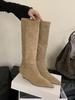 Heel pointed head suede thin tall knight boots women's small height increase long boots but knee pile long boots