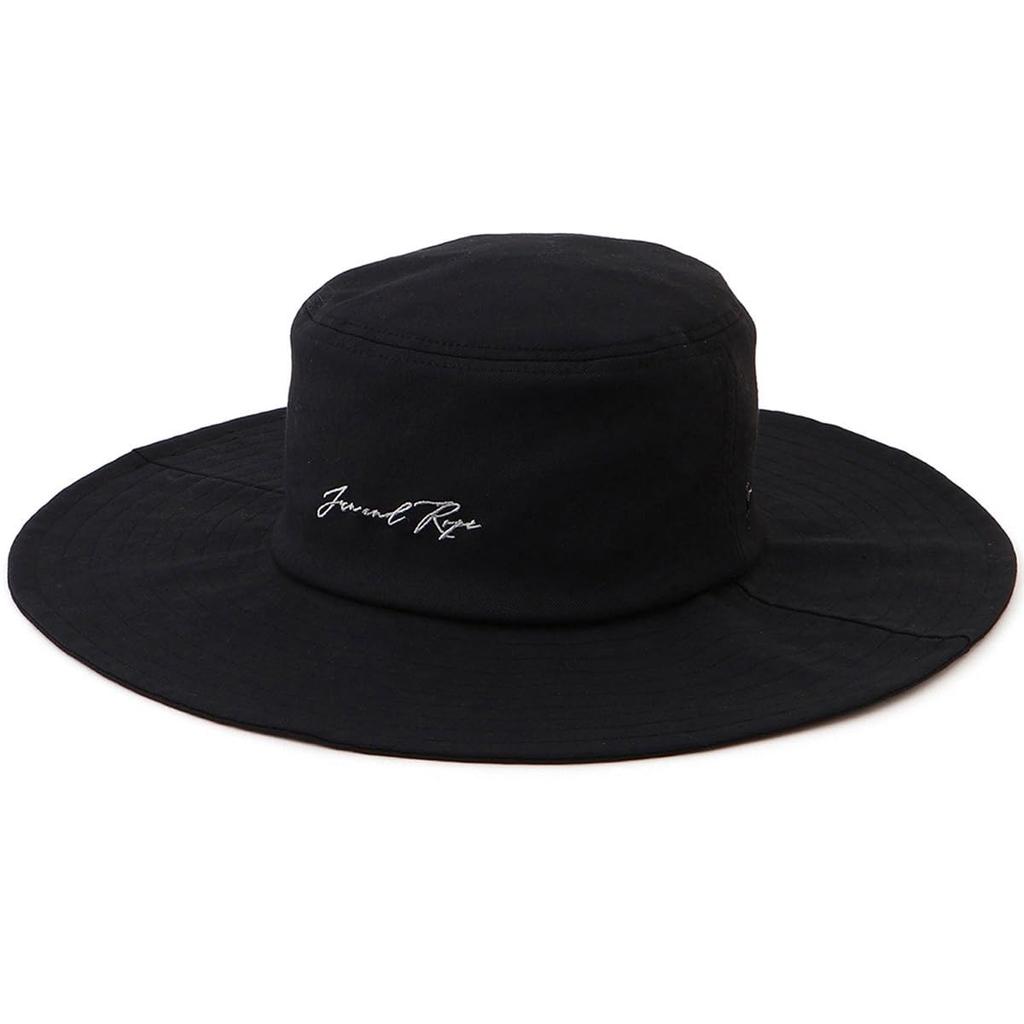 Jun & Rope Hat [Adjustable] Front Logo Linen Blend Wide Brim Hat for Women ERU55100 Kuromaine (01)