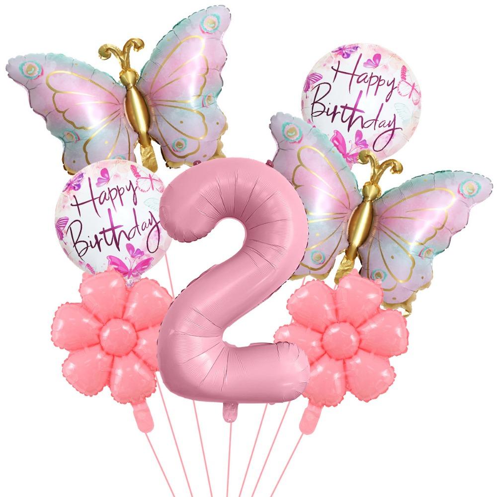 Palloncini Numerici Farfalle Rosa Materiale Foil Palloncini Fiore Happy Birthday 1-9 Palloncini Foil Forniture per Feste di Compleanno