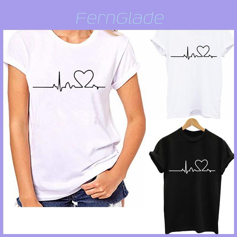Stijlvol T-shirt met Hartjesprint voor Dames met Zachte en Casual Korte Mouwen