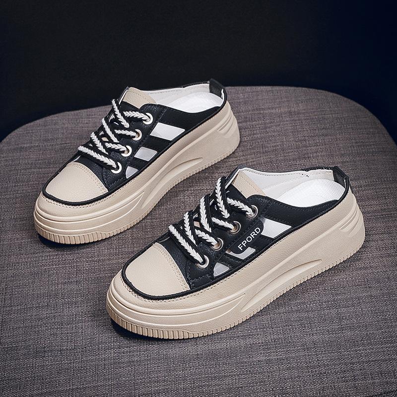 [Customized] Summer Versatile Thick-soled Single Shoes with One Pedal Breathable Bag Head Half Slippers Women's Premium Mesh Sandals