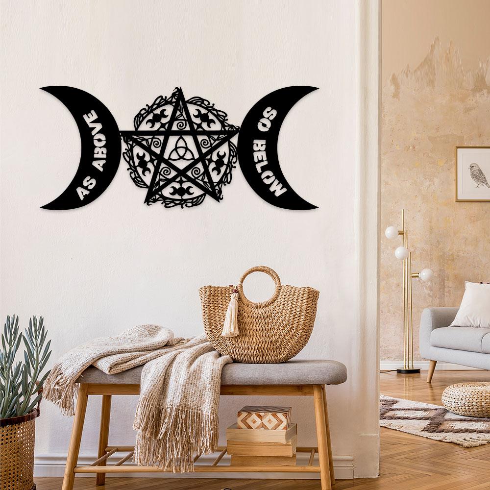 Metal Wall Art, Witch Pagan Design]  Pentagram Metal Wall Art Classic Witch Pagan Celestial Design Moon Phase Metal Wall Decor