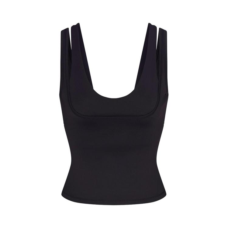 NikeSKIMS Matte Double-Strap Scoop Tank Top Obsidian/Obsidian Women Tops Black TPTNK10540W-OBD