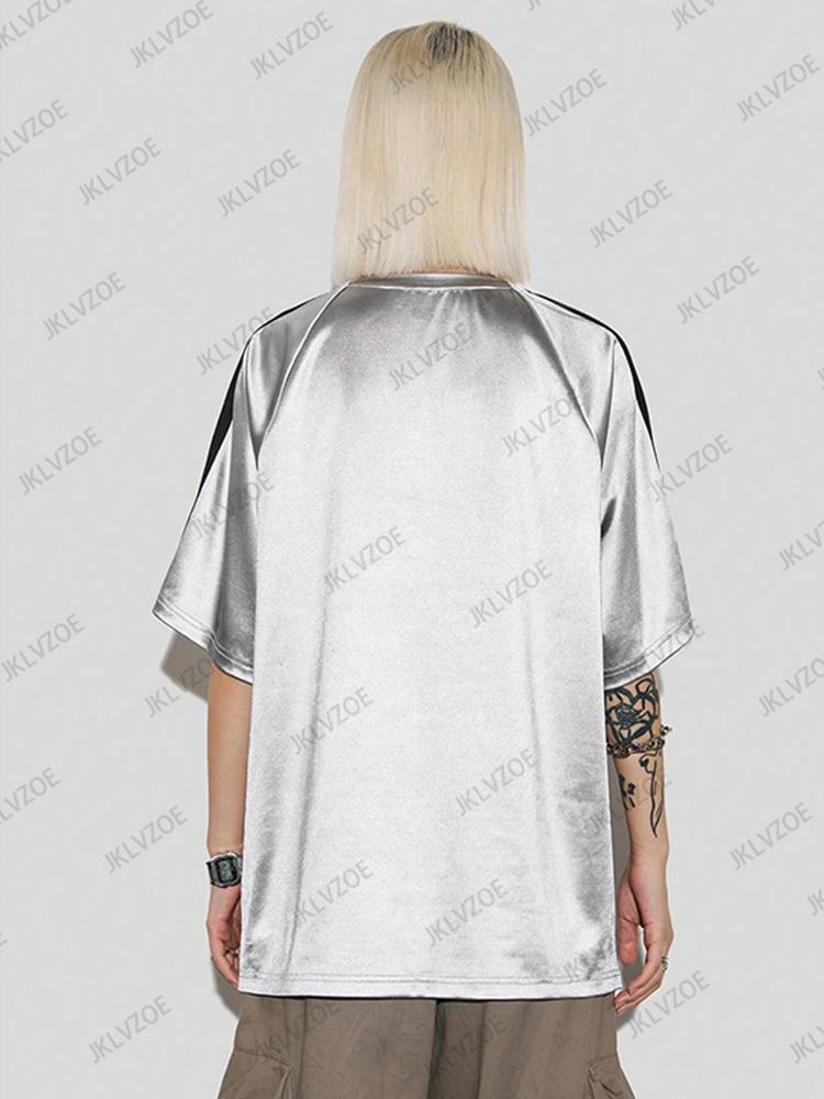 Summer Printed T-Shirt Women's Pink Patchwork Short-Sleeve Sports Soccer Jersey Loose Oversized Top