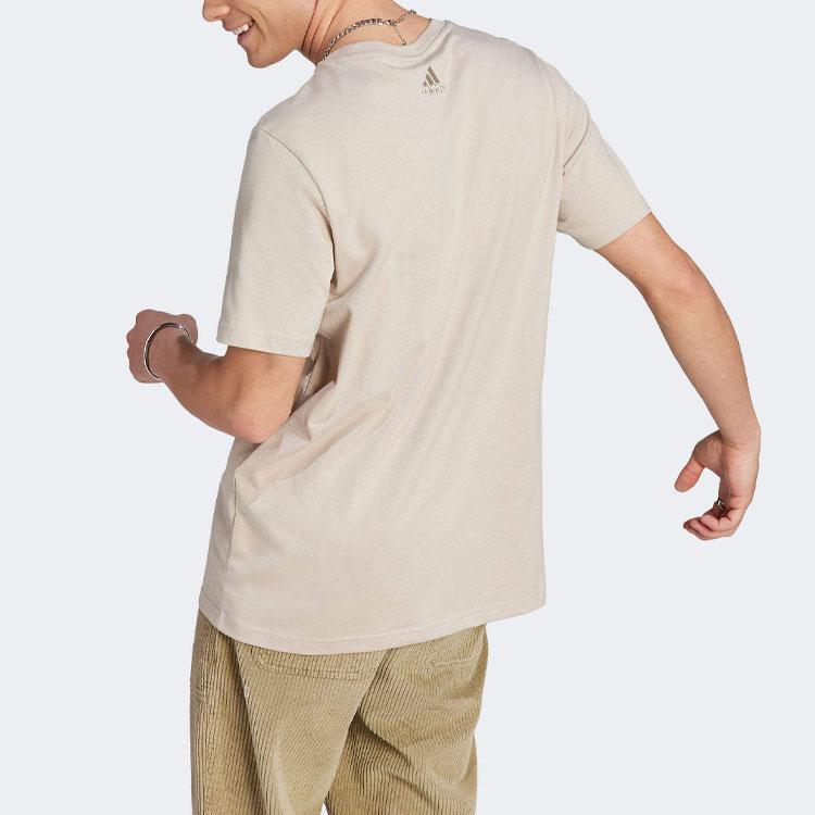 Adidas Essentials Letter Logo Print Crew Neck T-Shirt Men Tops Beige IJ8575