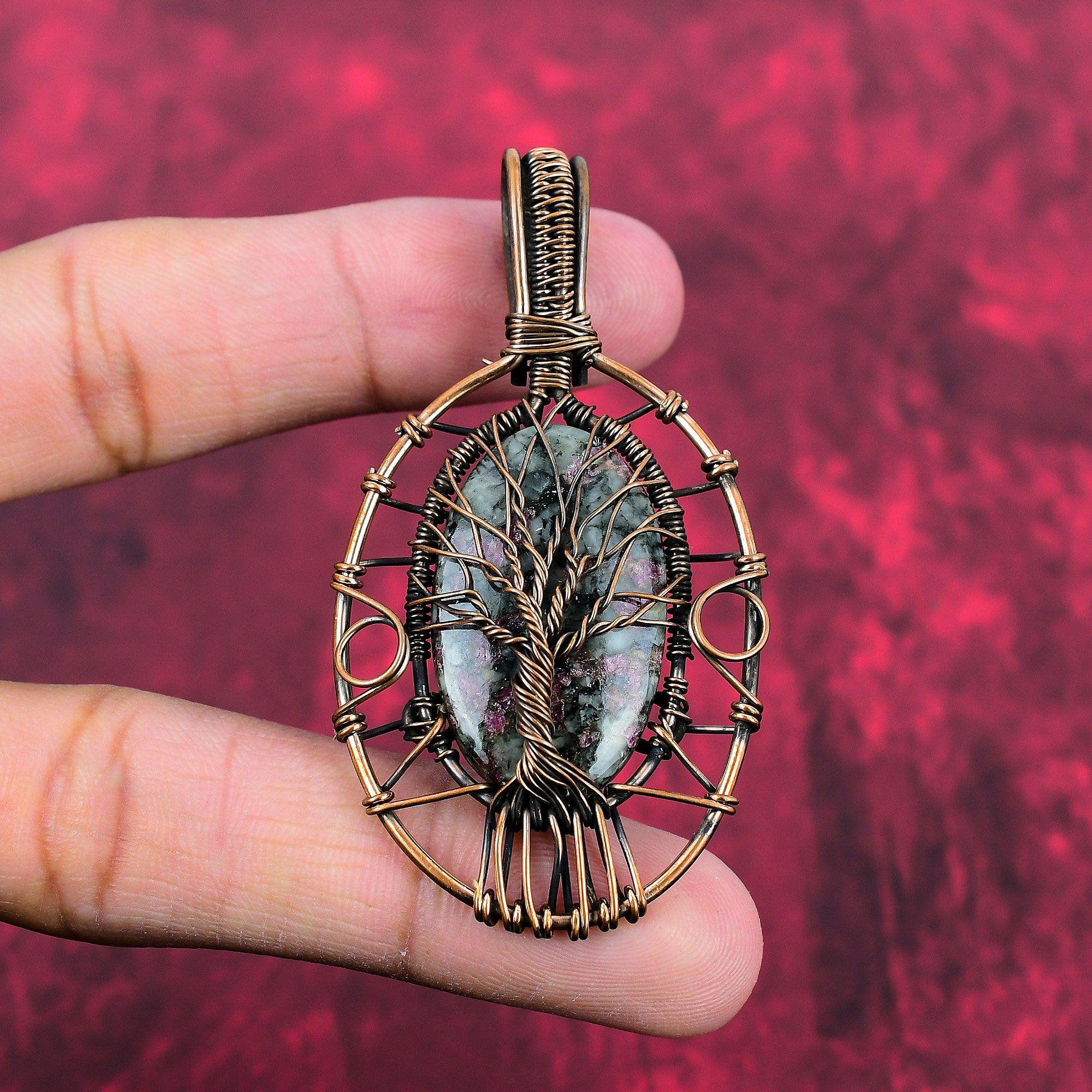 Tree Of Life Eudialyte Pendant Copper Wire Wrapped Pendant Handmade Pendant Eudialyte Jewelry Real Gemstone Pendant Copper Jewelry For Gifts