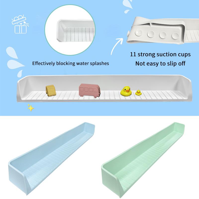 Bathtub Splash Guard For Kids - Silicone Tub Side Shelf For Extra Play Space, Large Bath Toy Tray Holder