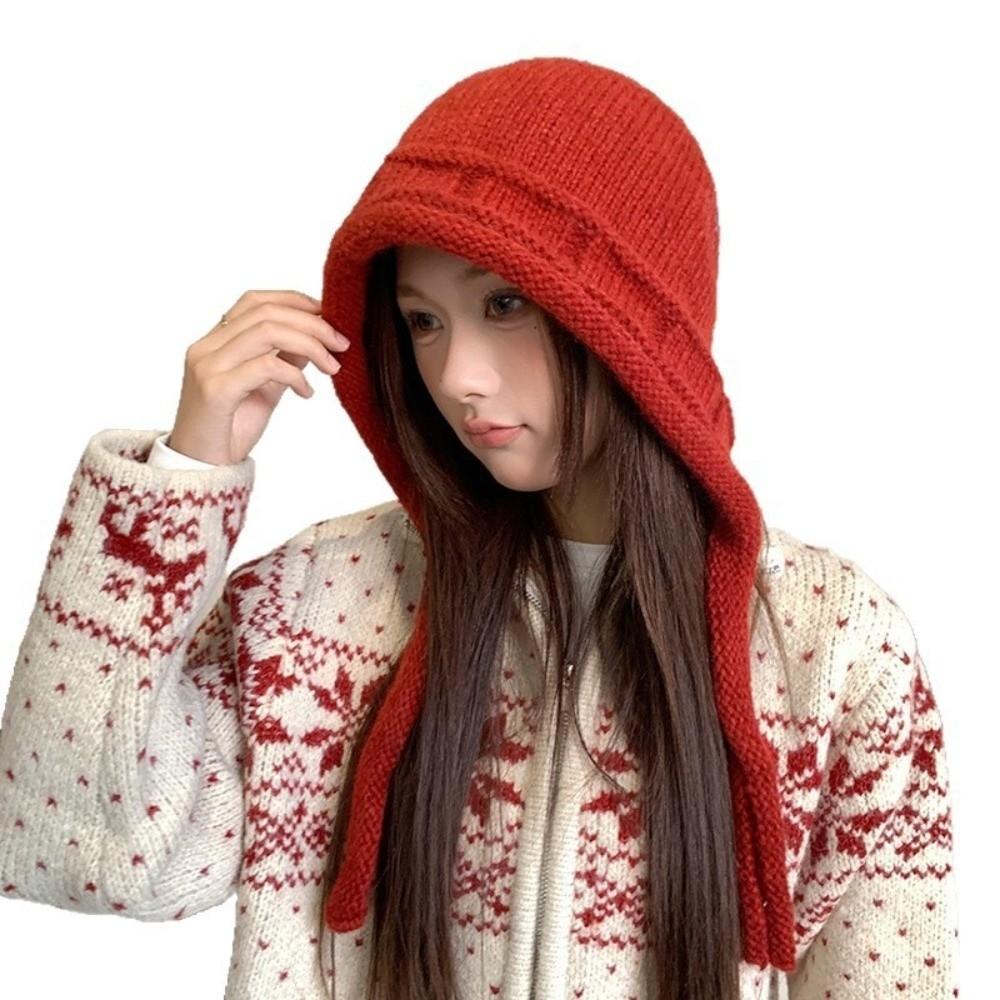 Plush Winter Knitted Hat Solid Color Pullover Hat Simple Warm Beanie Hat Girl